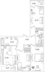 ЖК «Лайнеръ», планировка 3-комнатной квартиры, 87.00 м²