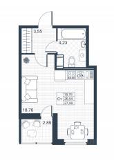 ЖК «Ново-Антропшино», планировка студии, 26.40 м²