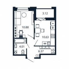 ЖК «Полис Новоселье», планировка 1-комнатной квартиры, 33.45 м²