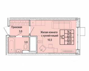 ЖК «Отрадный», планировка студии, 23.70 м²