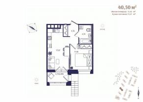 ЖК «Ranta Residence», планировка 1-комнатной квартиры, 40.50 м²