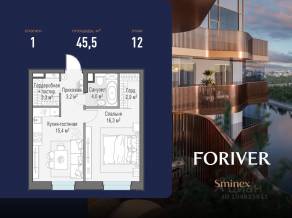 ЖК «Квартал Foriver», планировка 1-комнатной квартиры, 45.50 м²