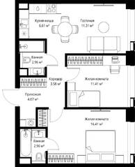 ЖК «Veer», планировка 2-комнатной квартиры, 59.31 м²