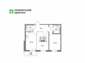 ЖК «Приморский квартал», планировка 2-комнатной квартиры, 59.97 м²