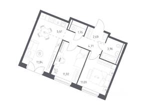 ЖК «Квартал Западный», планировка 2-комнатной квартиры, 52.68 м²