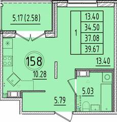 МЖК «Образцовый квартал 17», планировка 1-комнатной квартиры, 34.50 м²