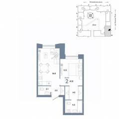 ЖК «Страна.Заречная», планировка 2-комнатной квартиры, 41.00 м²