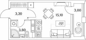 ЖК «Тайм Сквер», планировка студии, 23.90 м²