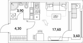 ЖК «Тайм Сквер», планировка студии, 27.60 м²