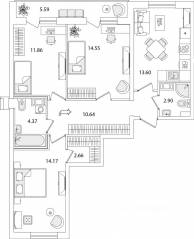 ЖК «Кинопарк», планировка 3-комнатной квартиры, 77.81 м²
