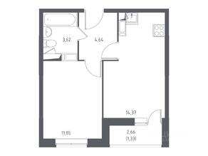 ЖК «Томилино Парк», планировка 1-комнатной квартиры, 35.20 м²