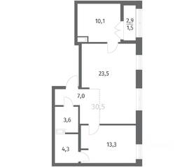 ЖК «NEWПИТЕР», планировка 2-комнатной квартиры, 63.38 м²