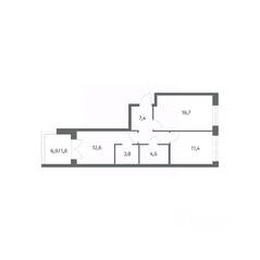 ЖК «NEWПИТЕР», планировка 2-комнатной квартиры, 58.35 м²