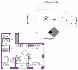 ЖК «Страна.Парковая», планировка 3-комнатной квартиры, 53.81 м²