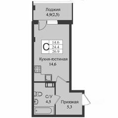ЖК «Южная заря», планировка студии, 29.30 м²