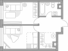 ЖК «Тринити-3», планировка 2-комнатной квартиры, 41.87 м²