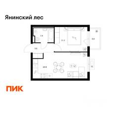 ЖК «Янинский лес», планировка 1-комнатной квартиры, 38.20 м²