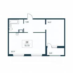 ЖК «Расцветай в Янино», планировка 1-комнатной квартиры, 51.40 м²