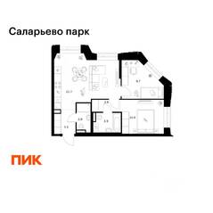 ЖК «Саларьево парк», планировка 2-комнатной квартиры, 56.20 м²