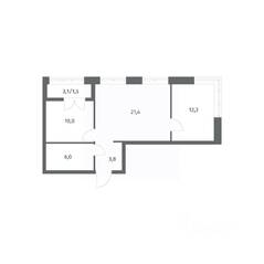 ЖК «NEWПИТЕР», планировка 2-комнатной квартиры, 55.17 м²