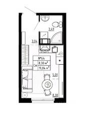 МЖК «Аннино Сити», планировка студии, 19.84 м²
