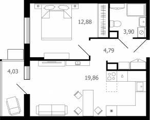 ЖК «Десятка», планировка 2-комнатной квартиры, 42.70 м²