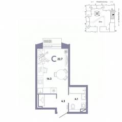 ЖК «Страна.Заречная», планировка студии, 22.70 м²