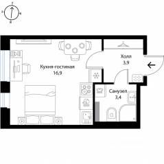 МЖК «Экография», планировка студии, 24.20 м²