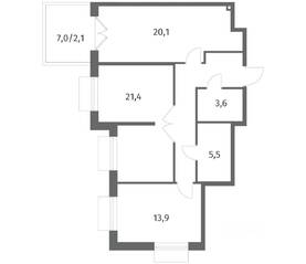 ЖК «Парусная 1», планировка 2-комнатной квартиры, 79.30 м²