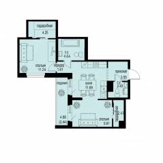 ЖК «ID Murino III», планировка 2-комнатной квартиры, 54.07 м²