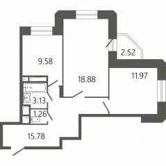 ЖК «Мессиер 18», планировка 2-комнатной квартиры, 61.86 м²