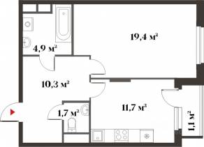 ЖК Миниполис «Восемь кленов», планировка 1-комнатной квартиры, 48.00 м²