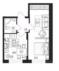 МЖК «Верево-Сити», планировка 1-комнатной квартиры, 39.70 м²