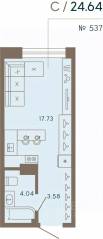 Апарт-комплекс «17/33 Петровский остров», планировка студии, 25.35 м²