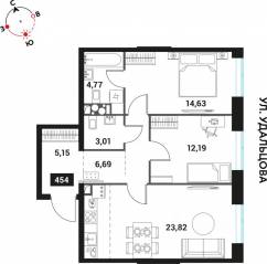ЖК «Инноватор», планировка 3-комнатной квартиры, 70.26 м²
