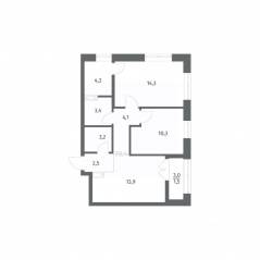 ЖК «NEWПИТЕР», планировка 2-комнатной квартиры, 57.40 м²