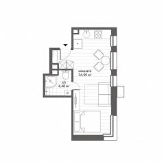 Апарт-комплекс «CitiMix Новокосино», планировка студии, 34.87 м²