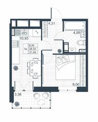 ЖК «Ново-Антропшино», планировка 1-комнатной квартиры, 30.00 м²