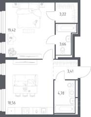 ЖК «Рублевский Квартал», планировка 1-комнатной квартиры, 53.05 м²