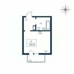 ЖК «Расцветай в Янино», планировка студии, 22.70 м²