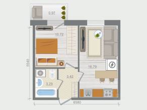 ЖК «Эко-квартал Гармония», планировка 1-комнатной квартиры, 35.19 м²