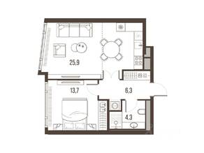 ЖК «High Life», планировка 2-комнатной квартиры, 50.90 м²