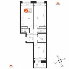ЖК «Идеал», планировка 3-комнатной квартиры, 66.30 м²