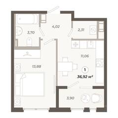 ЖК «Знатный», планировка 1-комнатной квартиры, 36.92 м²