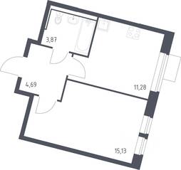 ЖК «Молжаниново», планировка 1-комнатной квартиры, 34.97 м²
