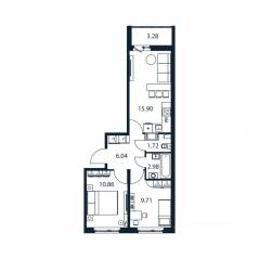 ЖК «Полис ЛАВрики», планировка 2-комнатной квартиры, 46.80 м²