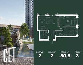ЖК «SET», планировка 2-комнатной квартиры, 80.90 м²