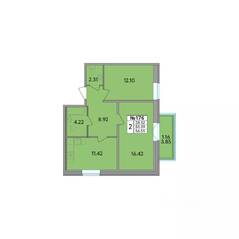 ЖК «Рождественский квартал», планировка 2-комнатной квартиры, 56.55 м²