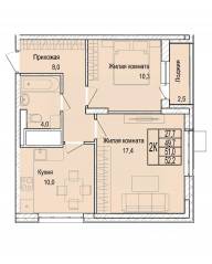 ЖК «Отрадный», планировка 2-комнатной квартиры, 51.10 м²