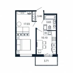 ЖК «Полис ЛАВрики», планировка 1-комнатной квартиры, 33.50 м²